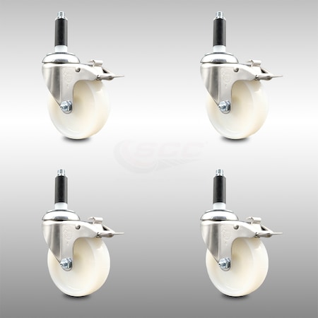 Service Caster 4 Inch 316SS Nylon Wheel Swivel 7/8 Inch Expanding Stem Caster Set Lock Brake SCC-SS316TTLEX20S414-NYS-78-4